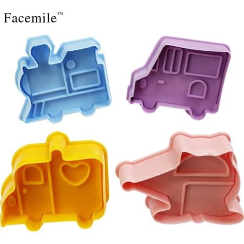 Facemile 4 Pcs/Set 3D plastic Cars Fondant Gift Cookies Cutters Biscuit Plunger DIY Mould 03084