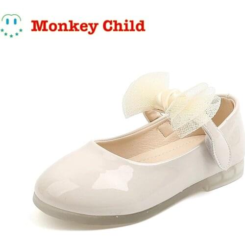 Classic Leather Flats For Toddlers Girls 2021 Brand New Spring Autumn Kids Dress Shoes PU Patent Leather With Lace Bowtie Sweet