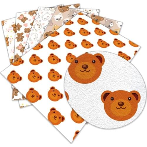 Cute Cartoon Bear Printed Lychee Pattern Leather Fabric Hair Accessories Bow Bag Shoes Crafts 30X136cm