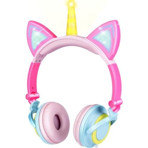 Cute Kids Cat Ear Headphones Wired Adjustable for Boys Girls Tablet Kids Headband Earphone Foldable Over On Ear Game Headset