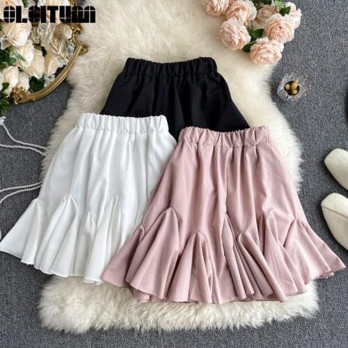 Fashion Skirt Women Summer 2020 New Simple Solid Skirt Elastic High Waist Big Swing Ruffles Skirt Ladies Casual Mini Skirt Femme
