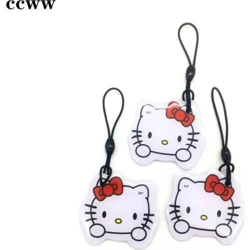 Cartoon Cute Cat 13.56MHz Waterproof UID Changeable 1K S50 NFC Keychain Keyfobs Key Badge Token Tag Card RFID Duplicator