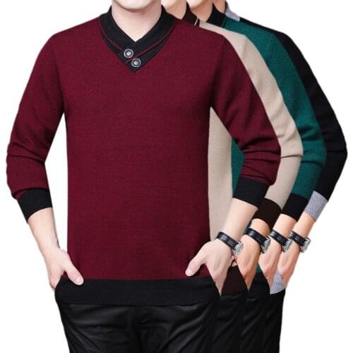 Man Buttons Design Sweater High Quality Solid Thick Sweaters Pullovers Long Sleeve Slim Warm Jumper