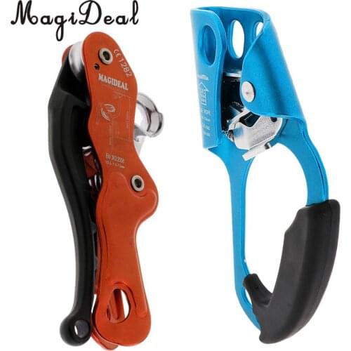 Outdoor Strong Durable Self Braking Double Stop Descender + 8-13mm Rope Access Right Hand Ascender Rock Climbing Equipment