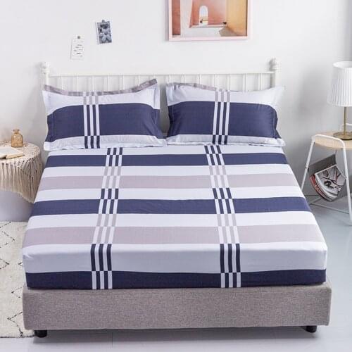 New On Product) 1pcs 100%Cotton Printed Solid Fitted Sheet Mattress Cover Four Corners With Elastic Band Bed Sheet