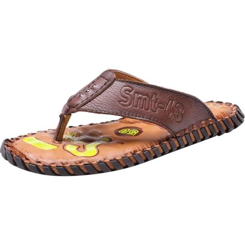 New Mens Summer Beach Leather Soft Slippers Men Casual Flip FlipНовинка; мужские летние пляжные кожаные мягкие тапочки; мужские
