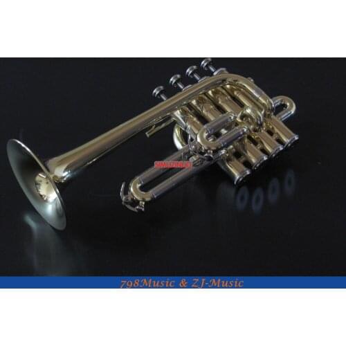 New Gold Lacquer Piccolo Trumpet 4 Piston Bb/A Key With Case