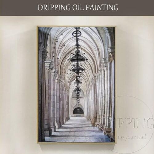 Excellent Artist Hand-painted High Quality Church Oil Painting on Canvas Special Wall Art Beautiful Church Interior Oil Painting