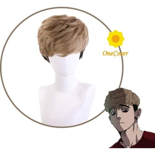 Anime Killing Stalking SangWoo Cosplay Short Brown Black Wig Heat-resistant Fiber Hair + Wig Cap Halloween Party Role Play Men