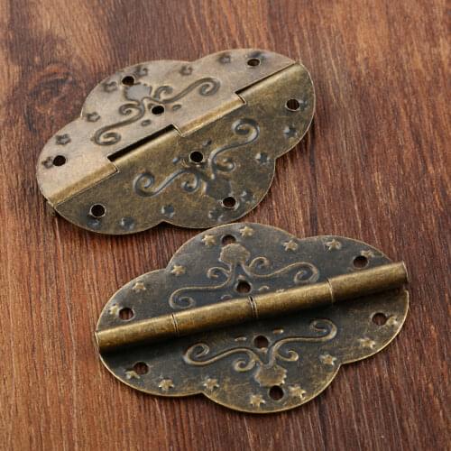 1pair Antique Bronze 69*53mm Hinges+12 screws Oval 6 Holes Iron Hardware Old Chinese Floral Jewelry Wood Box Door Drawer Decor