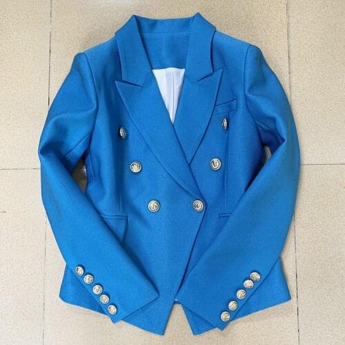 HIGH STREET Newest Fashion 2021 Designer Jacket Star Style Womens Classic Lion Buttons Double Breasted Slim Fit Pique Blazer