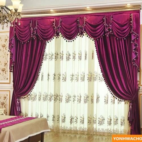 Custom curtains high class luxury European modern red thick Italian velvet cloth blackout curtain tulle valance drapes N942