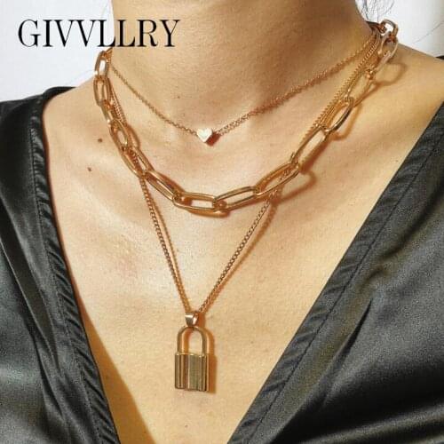 Drop Shipping Exaggerated Metal Sweater Chain Choker Necklaces For Women Lock Heart Pendant Necklace Gift Jewelry Kolye