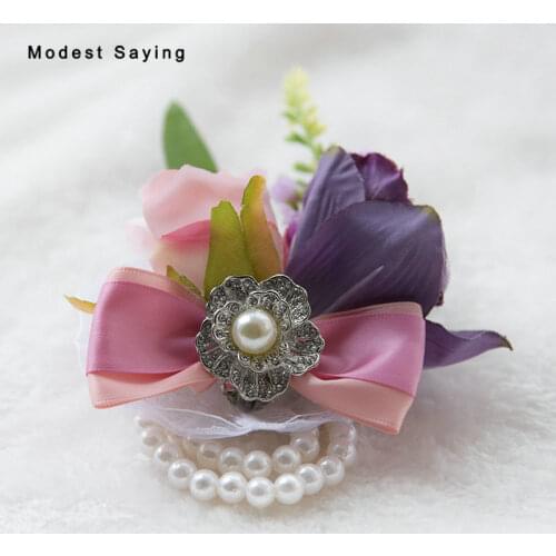 Luxury Best Man Shiny Crystal Pink Corsage for Groom Groomsman Wedding Suit Boutonnieres 2018 Accessories Pin Brooch Decorations