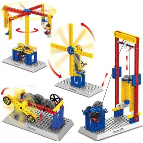 Assembling teaching mechanical group electric building block toy gift early education merry-go-round windmill target machine