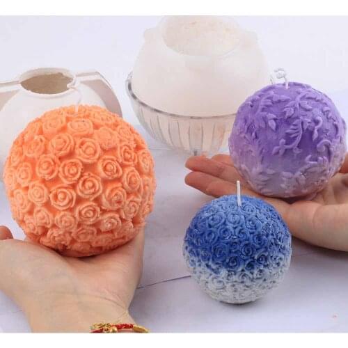 DIY Rose Flower Ball Silicone Candle Mold 3D Aromatherapy Wax Gypsum Mould Handmade Craft Home Decoration Candle Tool