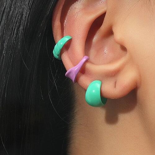 3Pcs/Set Alloy Candy Color Earcuff Earrings for Women No Pierced Circle Clip Earrings Fake Cartilage Ear Cuff Wrap Jewelry