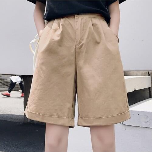 LJSXLS 2021 Summer High Waist Shorts Women Casual Loose Ladies Fashion Button Wide Leg Shorts Solid Pocket Short Pants Female