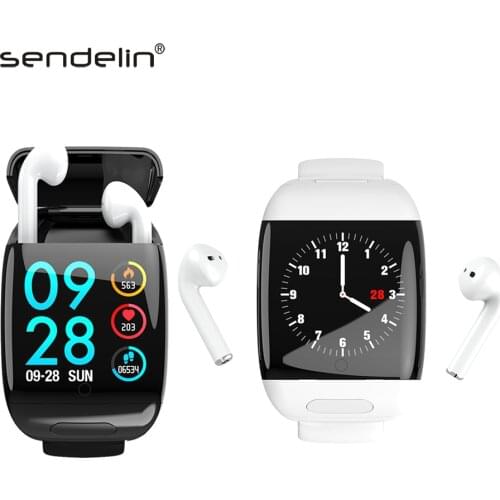 Smart Watch Bluetooth Earphone 2 in 1 BT 5.0 Men Women Heart Rate Measure Blood Pressure Smart Wristband Wireless Earphones