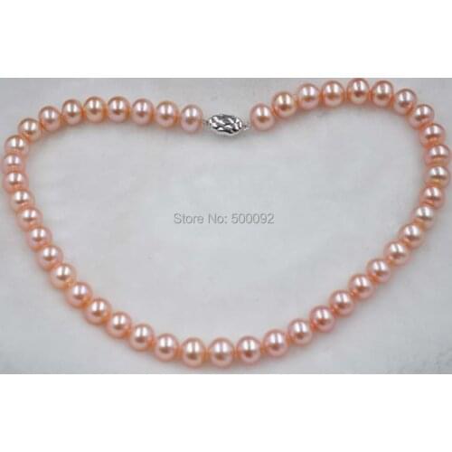 GORGEOUS shiny Bright pink 10mm real cultured pearl necklace free shipping