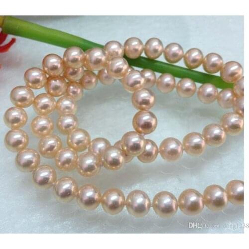 GORGEOUS!Natural Rainbow pink 7mm round Cultured Pearl Necklace J11991>>> free shipping