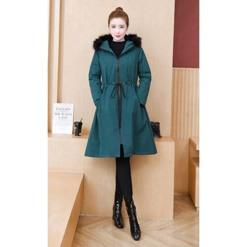 Plus size windbreaker women Autumn Winter thick cotton coat plus fertilizer hat warm casual loose mid-length trench coat D91