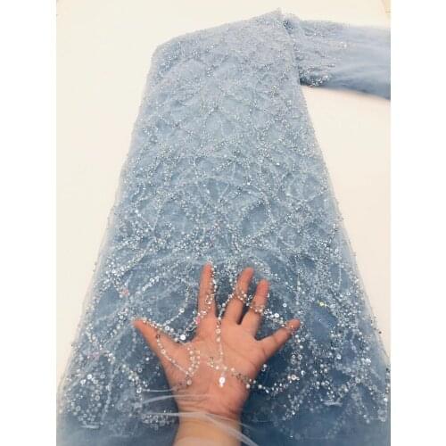 High Grade French Net Lace Fabric with beads ZH-168689 for Nigerian Wedding Dress