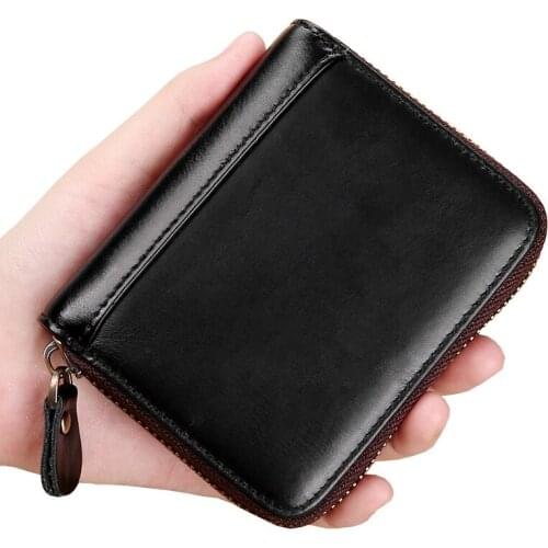 Ladies Wallet New Oil Wax Top Layer Cowhide Genuine Leather Wallet Fashion Women Zipper Coin Purse Multifunction Card Holder