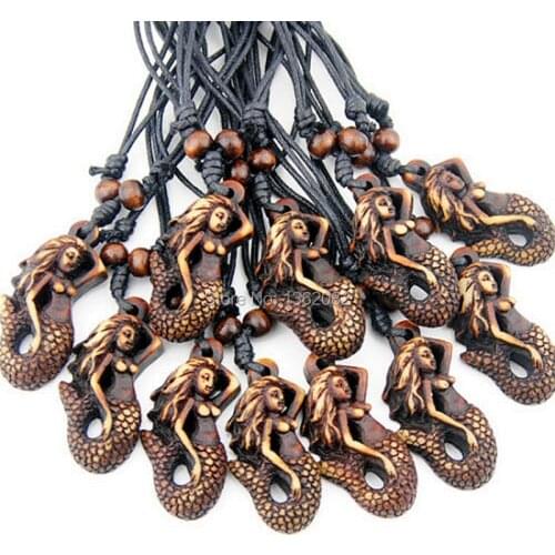12PCS Imitation Bone Mermaid Pendant Necklace Mermaid Scales Fish Choker for Women Girls Party Jewelry Gifts MN617