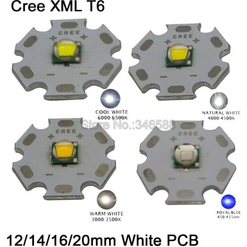 2x CREE XML XM-L T6 Cool White 6500K Neutral White 4500K Warm White 3000K High Power LED Emitter 16mm 20mm White Aluminum PCB