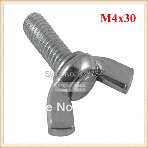 50pcs m4*30 white zinc plated steel butterfly screw m4