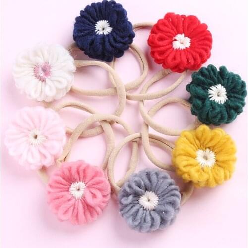 8pcs/lot Baby Sweater Floral Nylon Headbands,Toddler Infants Girls Knitted Flowers Velvet Nylon Hairbands,Girls Hair Accessories