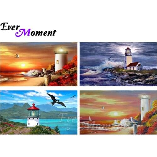 Ever Moment Diamond Painting Lighthouse Sea Picture Of Rhinestone 5D DIY Mosaic Full Square Drill Diamond Embroidery ASF1994