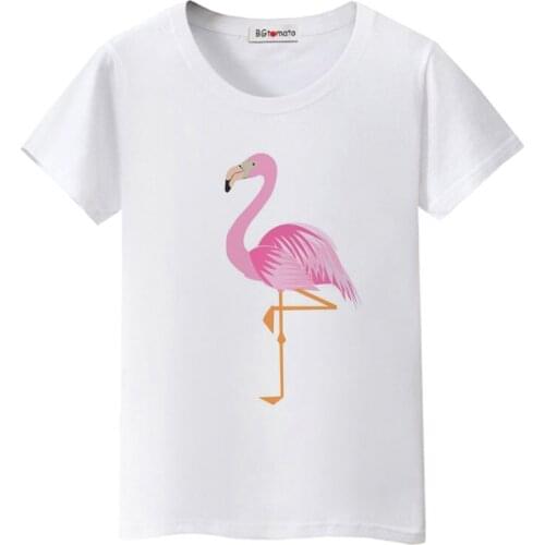 BGtomato New style flamingos printing T Shirt women top tees Funny T-shirt Novelty Cool Tops Womens beautiful cloth
