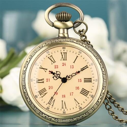 Vintage Charm Quartz Pocket Watch Roman Numerals Display Necklace Clock Fob Bronze Sweater Chain Open Face Pocket Clock Unisex