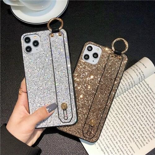 Luxury Bling Diamond Glitter Wrist Strap Case For iPhone 11Pro 12 12mini XS MAX X 7 8Plus Sexy Bling Rhinestone Soft Phone Cover