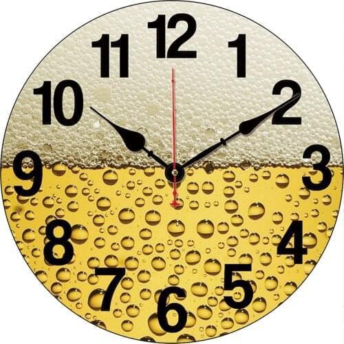 Home 14 Inch Silent Vintage Wooden Round Wall Clock Beer Water Big Arab Numerals Vintage Rustic Chic Style Wooden Round Watches