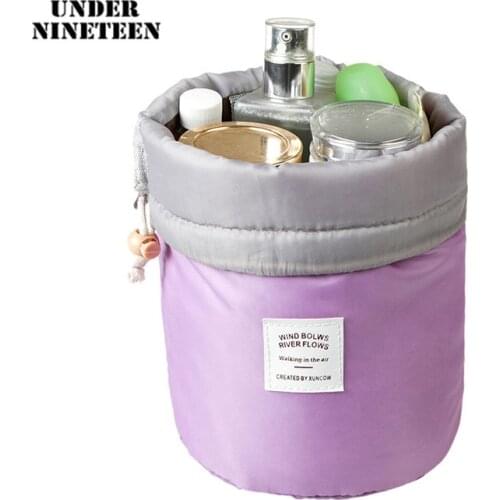 Under Nineteen 2019 Travel Makeup Bag Cosmetic Bags With Large Capacity Barrel Shaped Drawstring Makeup Organizer Storage Pouch