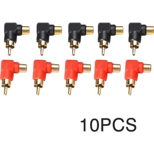 RCA M/F Adapter Cable 10pc Right Angle 90 Degree RCA Male to RCA Female Connector Adapter Set Red Black