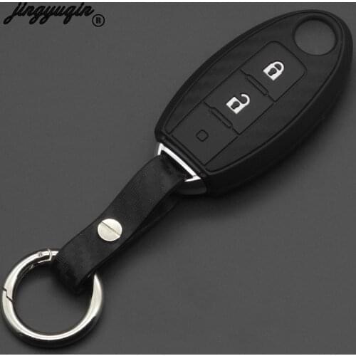 Jingyuqin Carbon Silicone Car Key Case keychain For Nissan X-Trail 370Z Cube Micra Qashqai Juke Leaf Tiida Cube Quest Versa