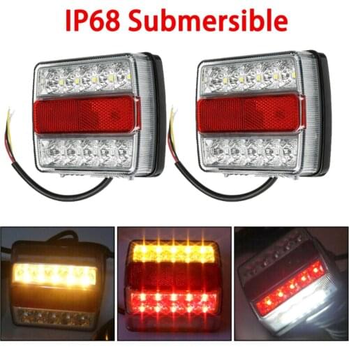 2Pcs Rear LED Submersible Trailer Tail Lights Kit 12V 15LED Boat Marker Truck Waterproof Lamps Universal for Campers Taillights