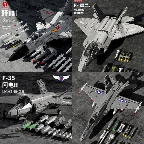 Fighter Technique Gulf Battle War F 18 22 35 J 15 Aircrafted Carrier US Plane Military Building Blocks Ww2 1 Jet creative Expert