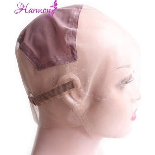 Brown Full Lace Wig Cap Base For Making Full Hand Made Wigs With Adjustable Straps Glueless Weaving Cap Customize Hairnets