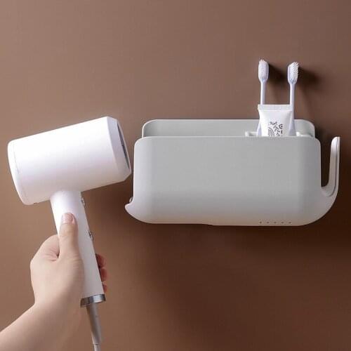 Creative Multifunctional Hair Dryer Rack Rack Free Perforation Wall-mounted Bathroom Seamless Bathroom Storage Organizer