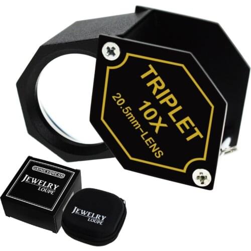 10x Magnification Jewelry Loupe Metal (Aluminum) Body Black Frame 20.5mm Triplet Lens Hexagonal Design Magnifying Tool