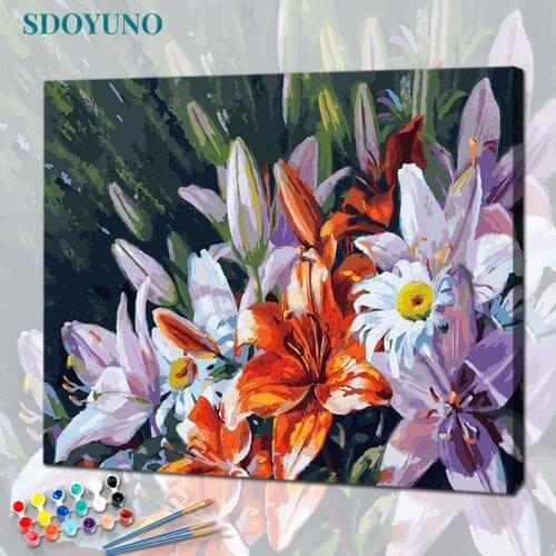 SDOYUNO Paint By Numbers On Canvas Flowers DIY Frameless 60x75cm Oil Painting By Numbers Handpaint Lily Home Decor