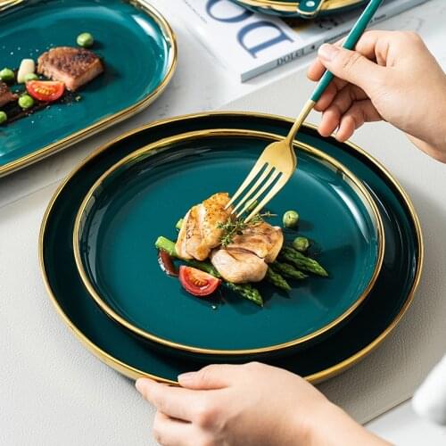 7/8/10inch Ceramic Dinner Plates Set Dishes Steak Food Dessert Plate Green Dinnerware Set Dinner Plates for Family Hotel Kitchen