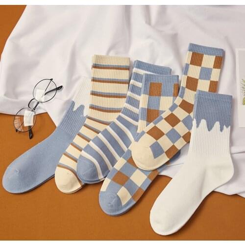 2021 New Womens Socks British Plaid Striped Socks Summer Comfortable Harajuku Patchwork Color Retro Long Socks Ladies Quality