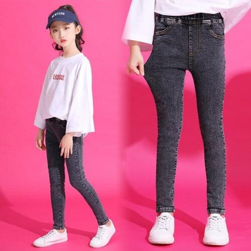 4-15Y Teenage Children Girls Jeans 2021 Spring Fall Fashion Elastic Waist Pants Kids Skinny Jeans for Girls Trousers Clothes Hot