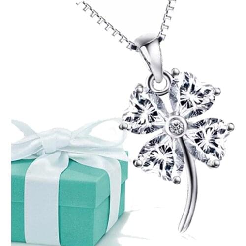 Austrian Crystal Cute Clover Necklace & Pendant 100% Sterling Silver Jewelry Women Necklace Fashion Jewelry 2015 Christmas Gift